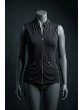 Vintage August Max Stretch Black Ribbed Zip-Up Vest. Read